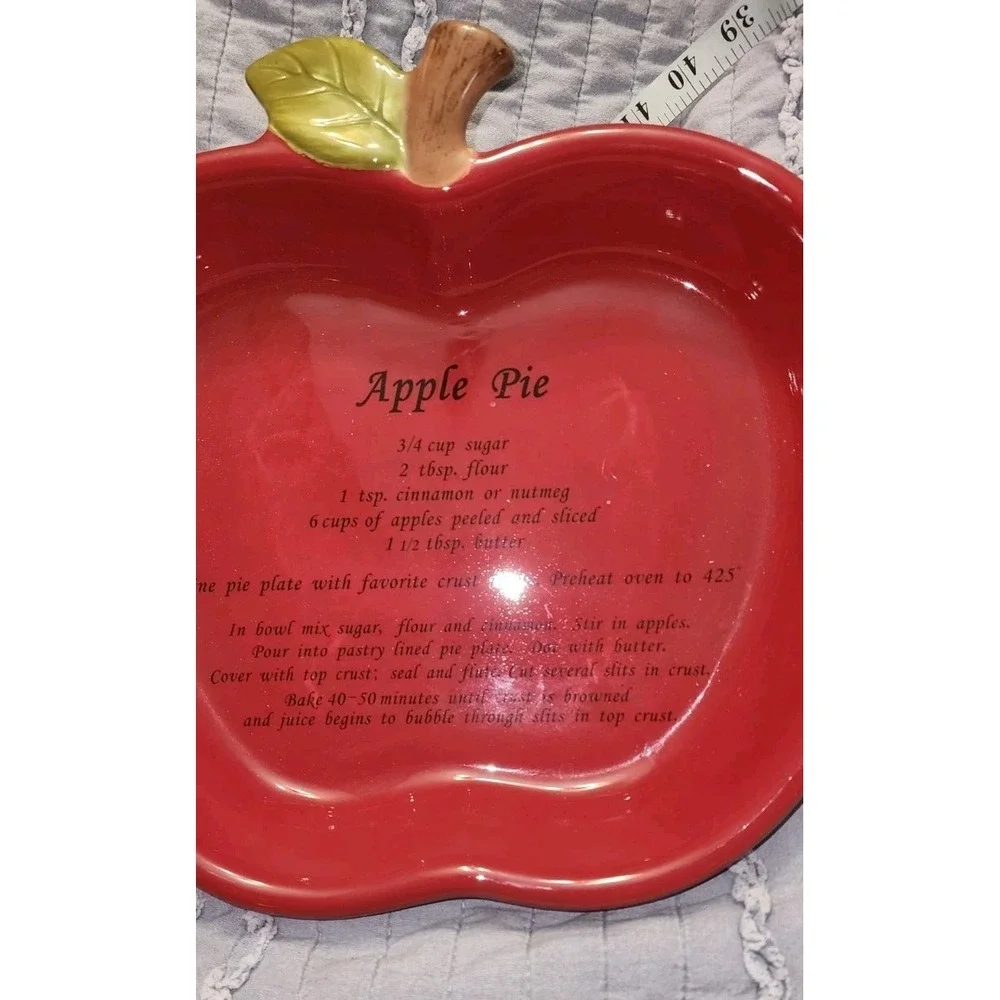Vintage Harvest Ceramic Red Apple Shaped Oven Proof Apple Pie Recipe Dish Plate